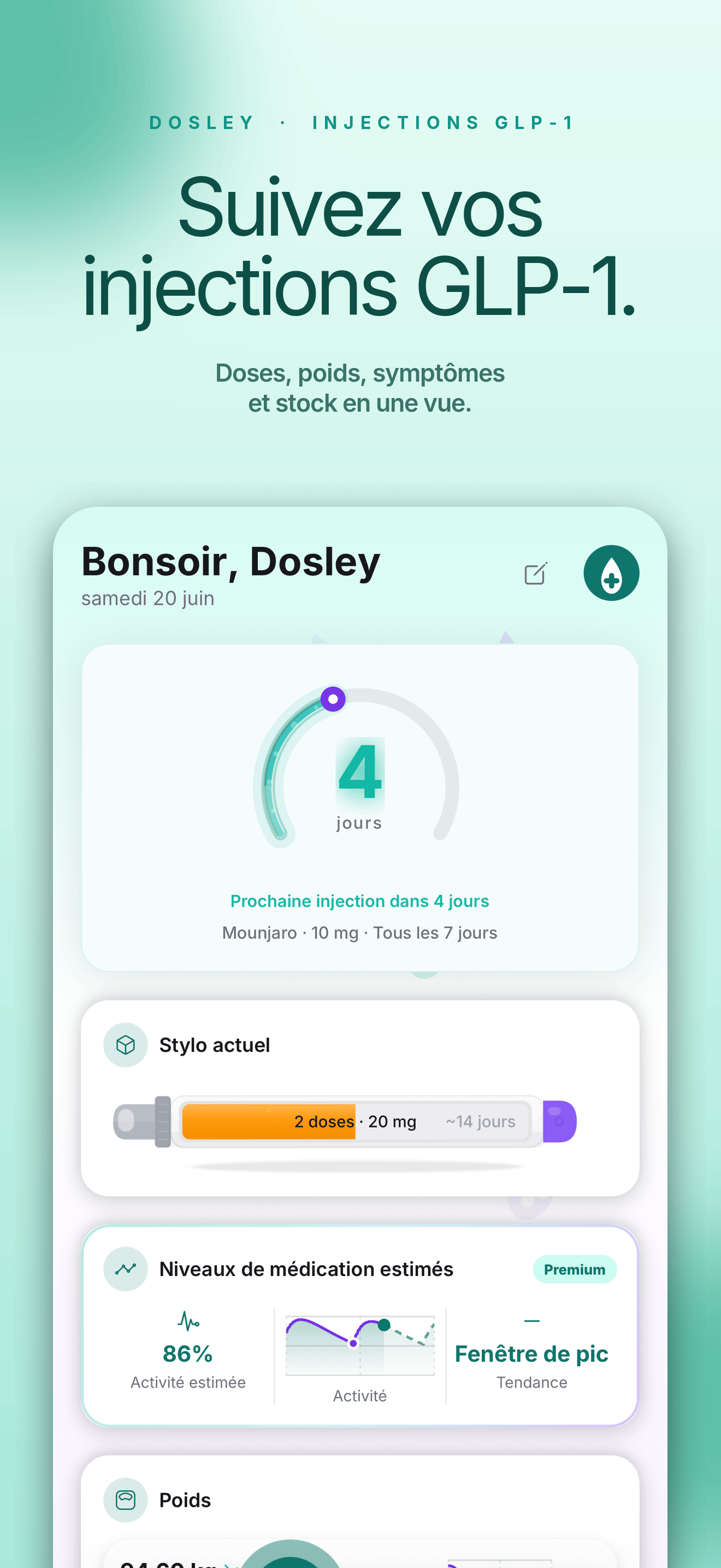 Tableau de bord d'accueil de Dosley