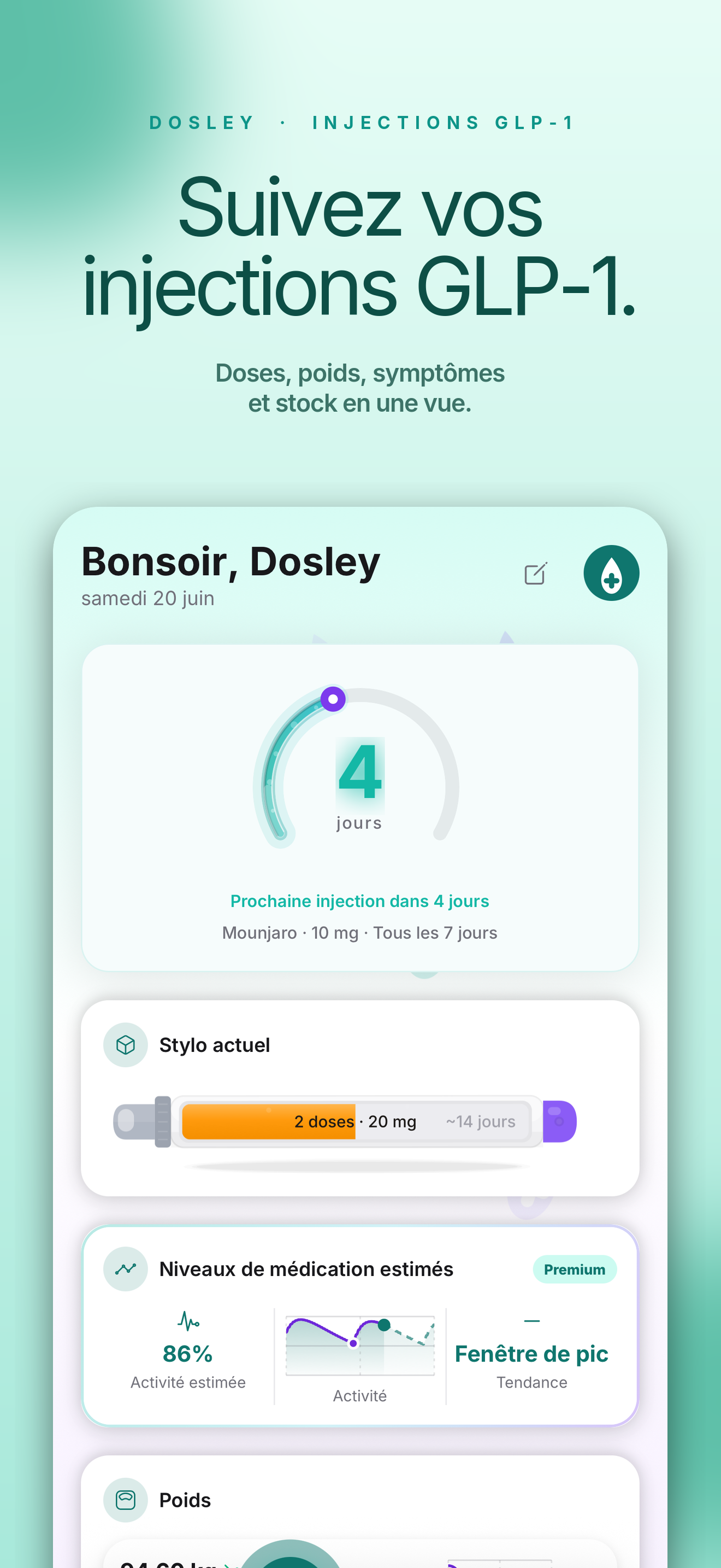 Tableau de bord d'accueil de Dosley